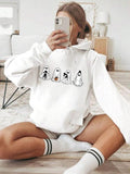 Women'WB shield Cartoon Ghost & Pumpkin Print Drop Shoulder Hoodie, Fashion Casual Drawstring Pocket Hooded Sweatshirt...