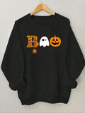 Women'WB shield Cartoon Ghost & Pumpkin Print Round Neck Sweatshirt, Casual Long Sleeve Crew Neck Pullover for Fall &...