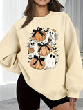 Women'WB shield Cartoon Ghost & Pumpkin Print Sweatshirt, Halloween TNF Casual Long Sleeve Drop Shoulder Pullover for...