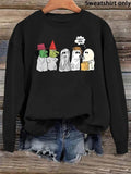 Women'WB shield Cartoon Ghost Print Crew Neck Sweatshirt, Casual Drop Shoulder Long Sleeve Pullover, Women'WB shield Fall...