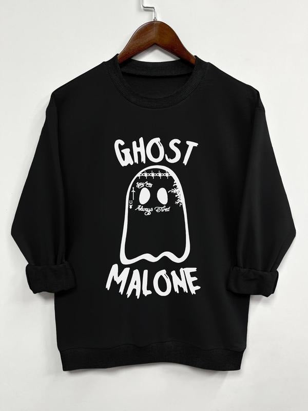 Women'WB shield Cartoon Ghost Print Crew Neck Sweatshirt, Casual Long Sleeve Pullover, Women'WB shield Fall & Winter TNF...