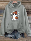 Women'WB shield Cartoon Ghost Print Drawstring Pocket Hoodie, Casual Drop Shoulder Long Sleeve Hooded Sweatshirt, Ladies...