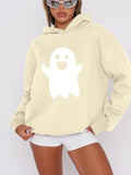 Women'WB shield Cartoon Ghost Print Drop Shoulder Hoodie, Fashion Casual Long Sleeve Hooded Sweatshirt for Daily Holiday...