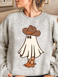 Women'WB shield Cartoon Ghost Print Drop Shoulder Sweatshirt, Casual Halloween Long Sleeve Round Neck Pullover for Daily...