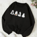Women'WB shield Cartoon Ghost Print Drop Shoulder Sweatshirt, Casual Long Sleeve Round Neck Pullover for Halloween Fall &...