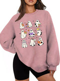 Women'WB shield Cartoon Ghost Print Drop Shoulder Sweatshirt, Halloween TNF Halloween Sweatshirt, Casual Long Sleeve...