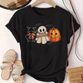 Women'WB shield Cartoon Ghost Print Round Neck Tee, Fashion Casual Halloween TNF Short Sleeve T-shirt for Daily Wear,...