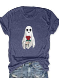 Women'WB shield Cartoon Ghost Print Round Neck Tee, Fashion Crew Neck Short Sleeve T-Shirt, Ladies TNF for Spiky hair...