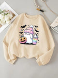 Women'WB shield Cartoon Ghost Sweatshirt, Halloween TNF Casual Long Sleeve Crew Neck Pullover for Daily Wear, Ladies Fall...
