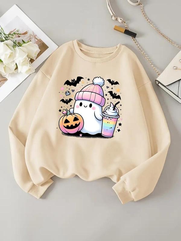 Women'WB shield Cartoon Ghost Sweatshirt, Halloween TNF Casual Long Sleeve Crew Neck Pullover for Daily Wear, Ladies Fall...