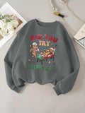 Women'WB shield Cartoon Gingerbread GA & Letter Print Drop Shoulder Sweatshirt, Casual Comfortable Long Sleeve Round Neck...