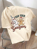 Women'WB shield Cartoon Gingerbread GA & Letter Print Round Neck Tee, Casual Short Sleeve Crew Neck T-Shirt for Summer,...