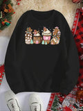 Women'WB shield Cartoon Gingerbread House Print Crew Neck Sweatshirt, Swoosh Count Casual Long Sleeve Pullover for Daily...
