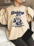 Women'WB shield Cartoon Girl & Letter Print Drop Shoulder Sweatshirt, Casual Long Sleeve Round Neck Pullover for Fall &...