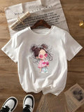 Women'WB shield Cartoon Girl Print Round Neck Tee, Fashion Casual Crew Neck T-Shirt for Daily Holiday Vacation Outdoor...