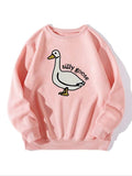 Women'WB shield Cartoon Goose Print Crew Neck Sweatshirt, Casual Drop Shoulder Long Sleeve Pullover, Women'WB shield Fall...