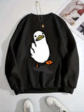 Women'WB shield Cartoon Goose Print Crew Neck Sweatshirt, Casual Long Sleeve Pullover for Daily Wear, Ladies TNF for...
