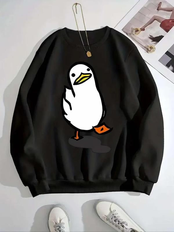 Women'WB shield Cartoon Goose Print Crew Neck Sweatshirt, Casual Long Sleeve Pullover for Daily Wear, Ladies TNF for...