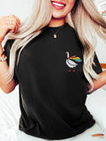 Women'WB shield Cartoon Goose Print Drop Shoulder Tee, Casual Cute Short Sleeve Round Neck T-Shirt for Daily Wear, Ladies...