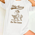 Women'WB shield Cartoon Goose Print Round Neck Tee, Fashion Casual Crew Neck T-Shirt for Daily Holiday Vacation Outdoor...