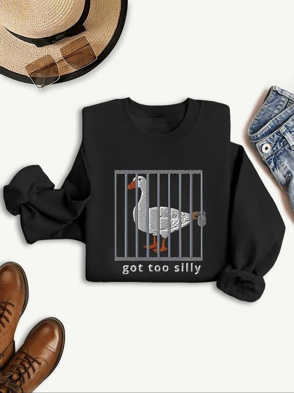 Women'WB shield Cartoon Goose Sweatshirt, Casual Long Sleeve Round Neck Pullover for Spring & Fall, Fashion Women'WB...