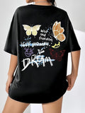 Women'WB shield Cartoon Graphic Print Crew Neck Tee, Fashion Casual Drop Shoulder Short Sleeve T-shirt for Daily Wear,...