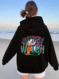Women'WB shield Cartoon Graphic Print Drawstring Pocket Hoodie, Casual Drop Shoulder Long Sleeve Hooded Sweatshirt, Lady...