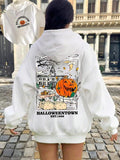 Women'WB shield Cartoon Graphic Print Drawstring Pocket Hoodie, Casual Halloween Drop Shoulder Long Sleeve Hooded...