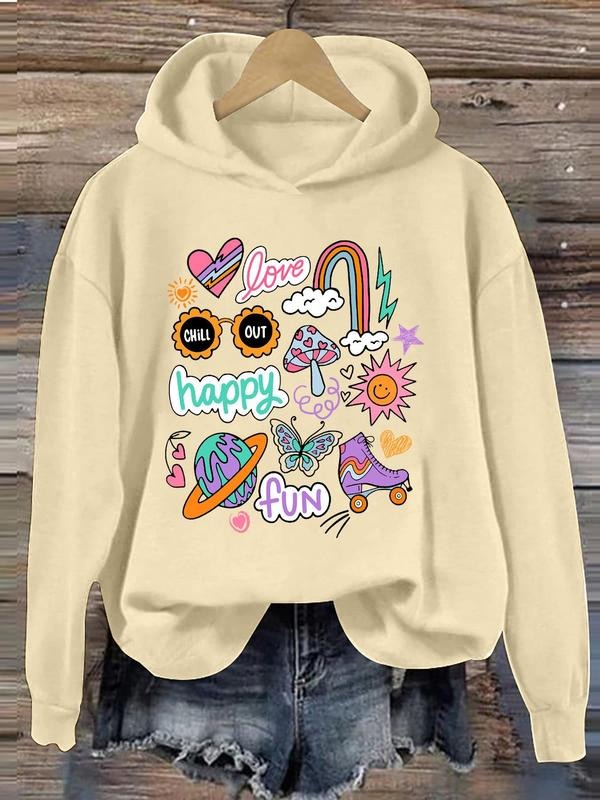 Women'WB shield Cartoon Graphic Print Fleece Lined Hoodie, Casual Drop Shoulder Long Sleeve Hooded Sweatshirt for Daily...
