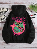 Women'WB shield Cartoon Graphic Print Pocket Drawstring Hoodie, Fashion Casual Drop Shoulder Long Sleeve Hooded...