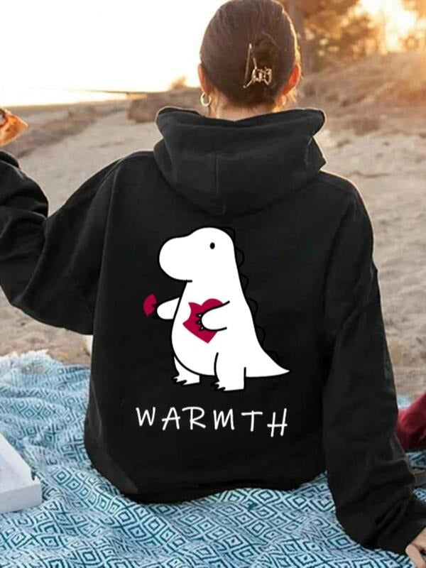 Women'WB shield Cartoon Graphic Print Pocket Drawstring Hoodie, Fashion Casual Drop Shoulder Long Sleeve Hooded...