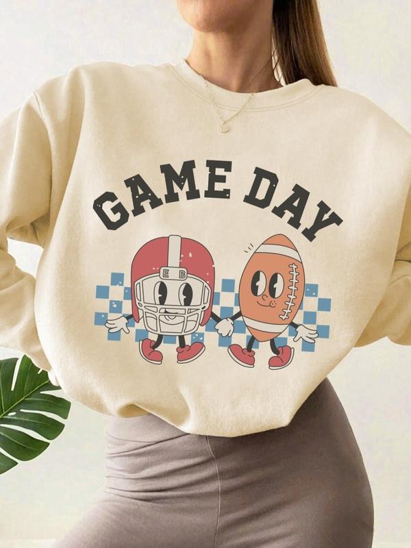 Women'WB shield Cartoon Graphic Print Round Neck Sweatshirt, Casual Fashion Drop Shoulder Long Sleeve Pullover for Fall &...