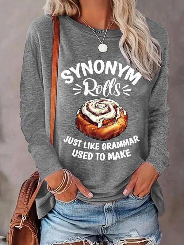 Women'WB shield Cartoon Graphic Print Round Neck T-shirt, Fashion Casual Long Sleeve Tee, Women'WB shield Top for Daily...