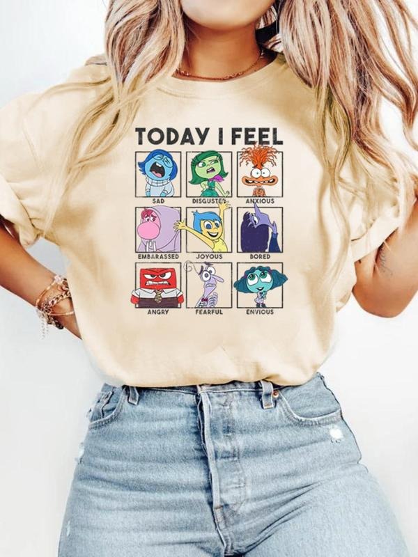 Women'WB shield Cartoon Graphic Print Round Neck Tee, Fashion Casual Drop Shoulder Short Sleeve T-shirt for Daily Wear,...