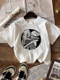 Women'WB shield Cartoon Graphic Print Round Neck Tee, Fashion Casual Short Sleeve T-shirt, Ladies Summer TNF for Daily...