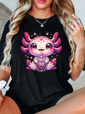 Women'WB shield Cartoon Graphic Print Round Neck Tee, Fashion Casual Short Sleeve T-shirt, Ladies Summer TNF for Daily...