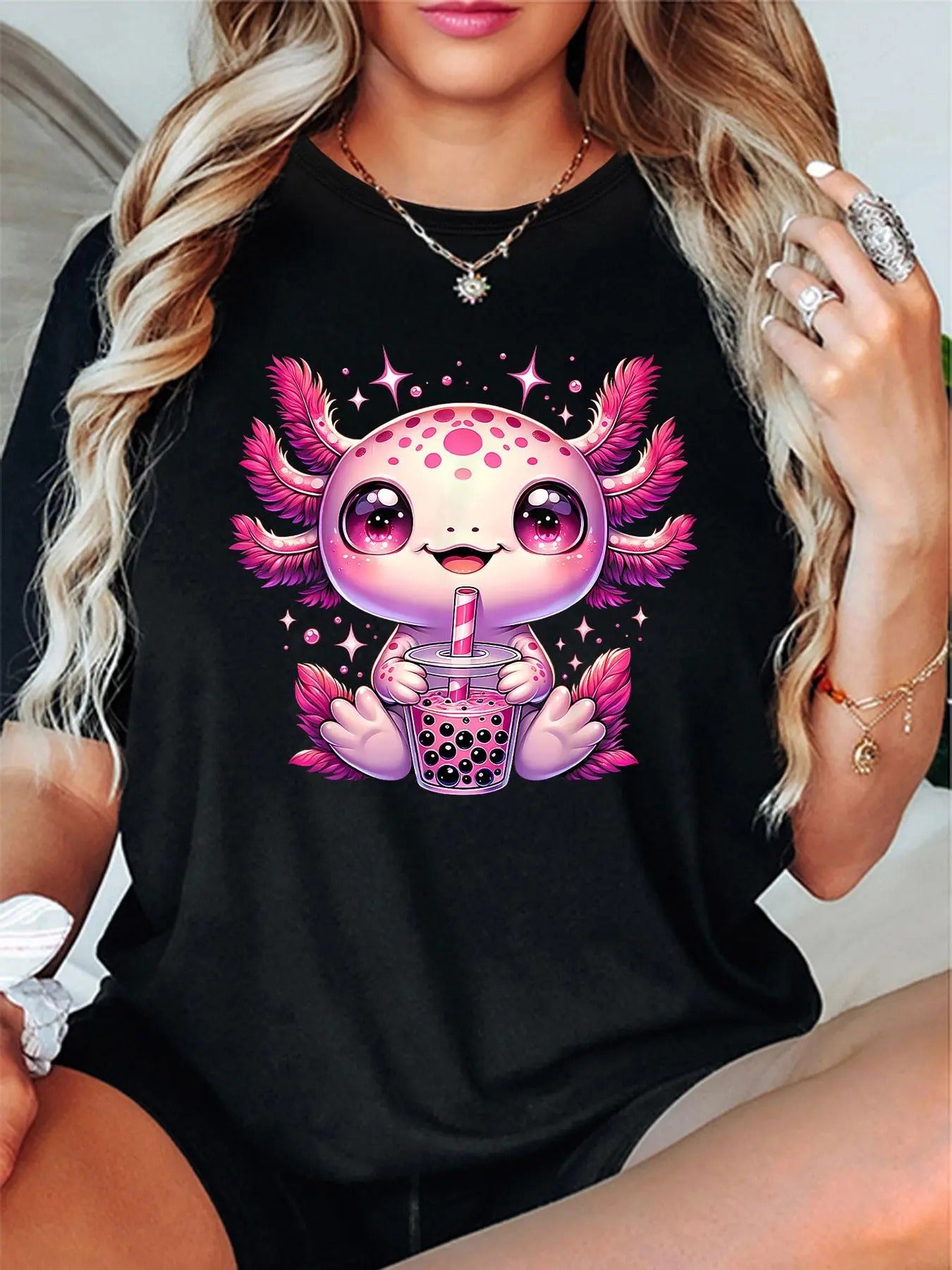 Women'WB shield Cartoon Graphic Print Round Neck Tee, Fashion Casual Short Sleeve T-shirt, Ladies Summer TNF for Daily...