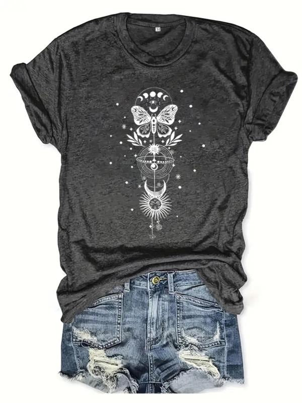 Women'WB shield Cartoon Graphic Print Round Neck Tee, Graphic Tees, Fashion Casual Short Sleeve T-shirt for Daily Wear,...