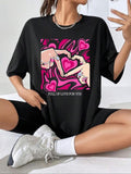 Women'WB shield Cartoon Graphic Print Round Neck Tee, Summer TNF Women Casual Comfy Drop Shoulder Short Sleeve T-shirt...