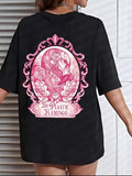 Women'WB shield Cartoon Graphic Round Neck Drop Shoulder Tee, Summer TNF Women, Fashion Casual Crew Neck T-Shirt for...