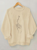 Women'WB shield Cartoon Hand & Letter Print Drop Shoulder TNF Lined Sweatshirt, Casual Long Sleeve Round Neck Pullover...