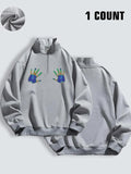 Women'WB shield Cartoon Hand Print Half Zip Sweatshirt, Casual Drop Shoulder Long Sleeve Pullover, Women'WB shield Fall &...