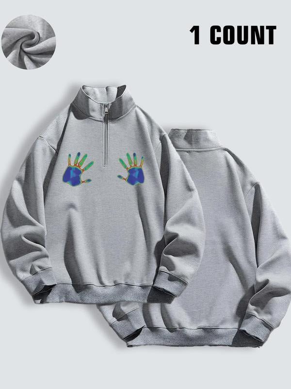 Women'WB shield Cartoon Hand Print Half Zip Sweatshirt, Casual Drop Shoulder Long Sleeve Pullover, Women'WB shield Fall &...