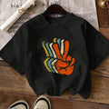 Women'WB shield Cartoon Hand Print Round Neck Tee, Fashion Casual Drop Shoulder Short Sleeve T-shirt for Daily Wear,...