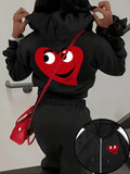 Women'WB shield Cartoon Heart Print Drop Shoulder Zip Up Hoodie, Fashion Casual Drawstring Pocket Hooded Sweatshirt for...