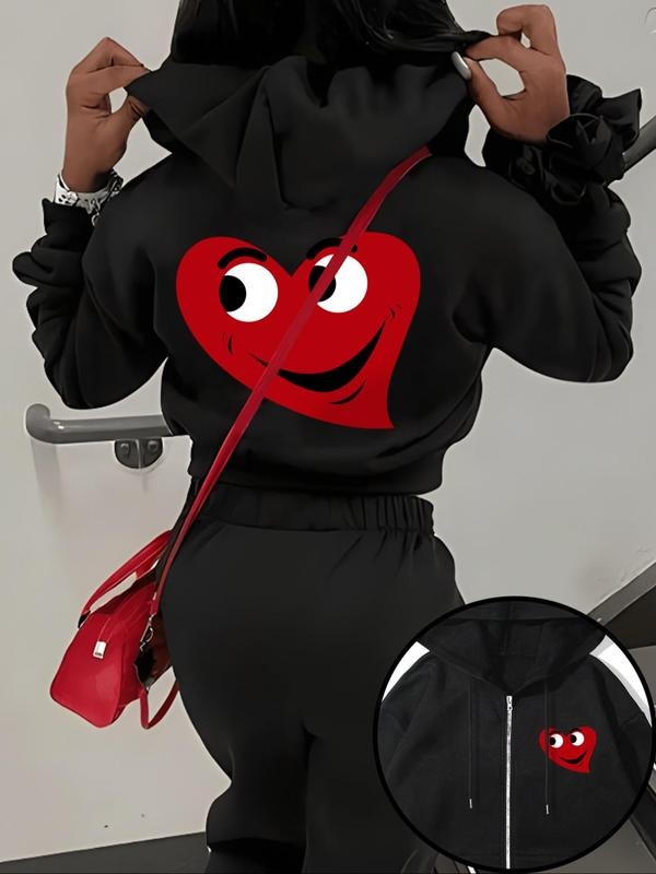 Women'WB shield Cartoon Heart Print Drop Shoulder Zip Up Hoodie, Fashion Casual Drawstring Pocket Hooded Sweatshirt for...