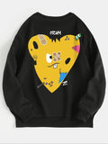 Women'WB shield Cartoon Heart Print Round Neck Sweatshirt, Fashion Casual Crew Neck Pullover for Daily Holiday Outdoor...