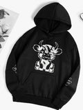 Women'WB shield Cartoon Highland Cow Print Drop Shoulder Hoodie, Fashion Casual Drawstring Pocket Hooded Sweatshirt for...