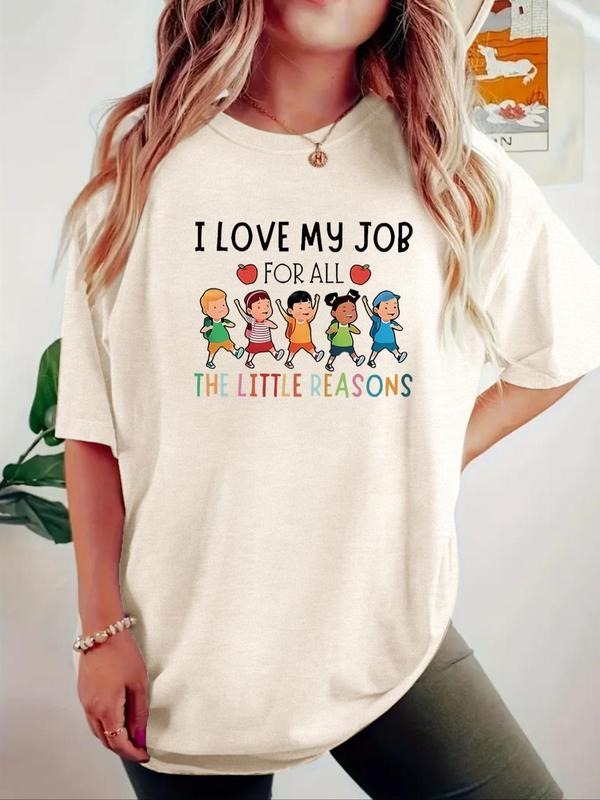 Women'WB shield Cartoon Kids Print Round Neck Tee, Fashion Casual Crew Neck T-Shirt for Daily Holiday Vacation Outdoor...