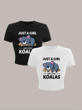 Women'WB shield Cartoon Koala & Letter Print Round Neck Tee, Casual Short Sleeve T-shirt for Summer, Fashion Women'WB...